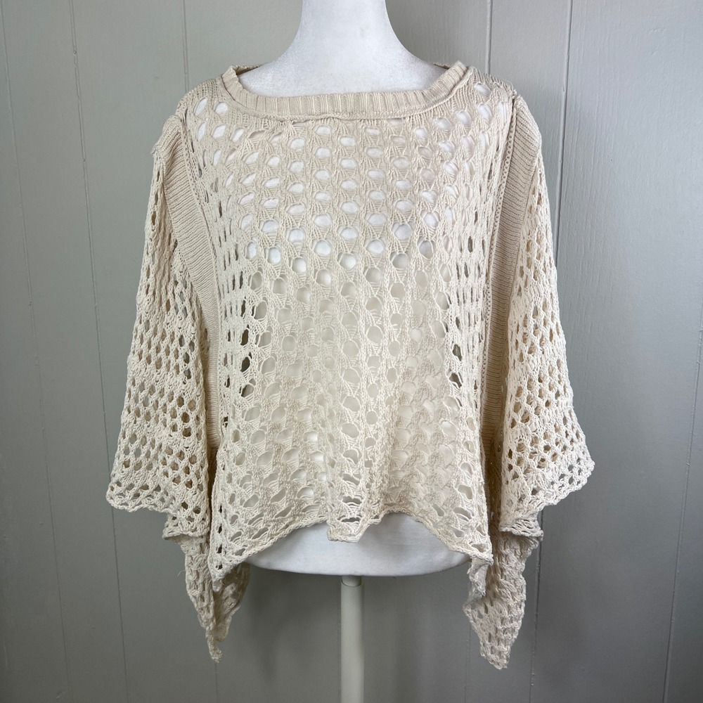 Converse One Star Crochet Knit Top Cover Up Cream Open‎ Weave Bohemian Medium